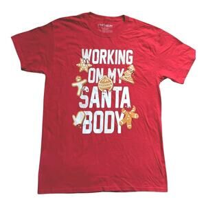 NWOT, Men's "Working On My Santa Body" Christmas Shirt, Red, Size Medium